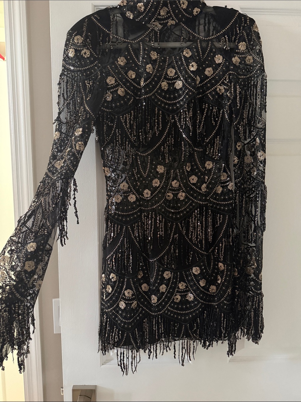 Black Beaded Fringe Embellished Dress